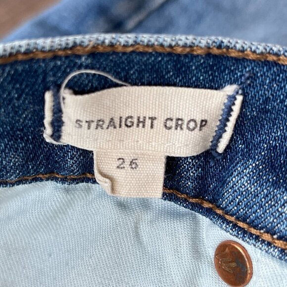 Madewell High Rise Straight Crop Jeans Size 26 Medium Wash Distressed Denim - Picture 3 of 8